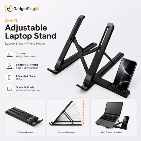 Adjustable Foldable Laptop Stand with Phone Holder