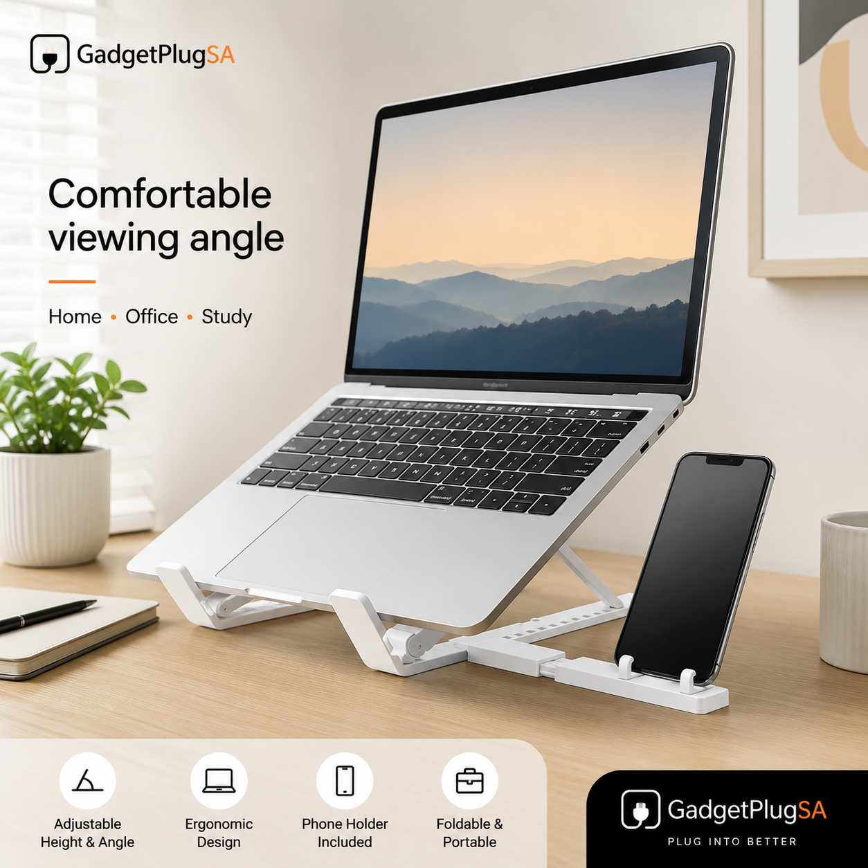 Adjustable Foldable Laptop Stand with Phone Holder - Image 4