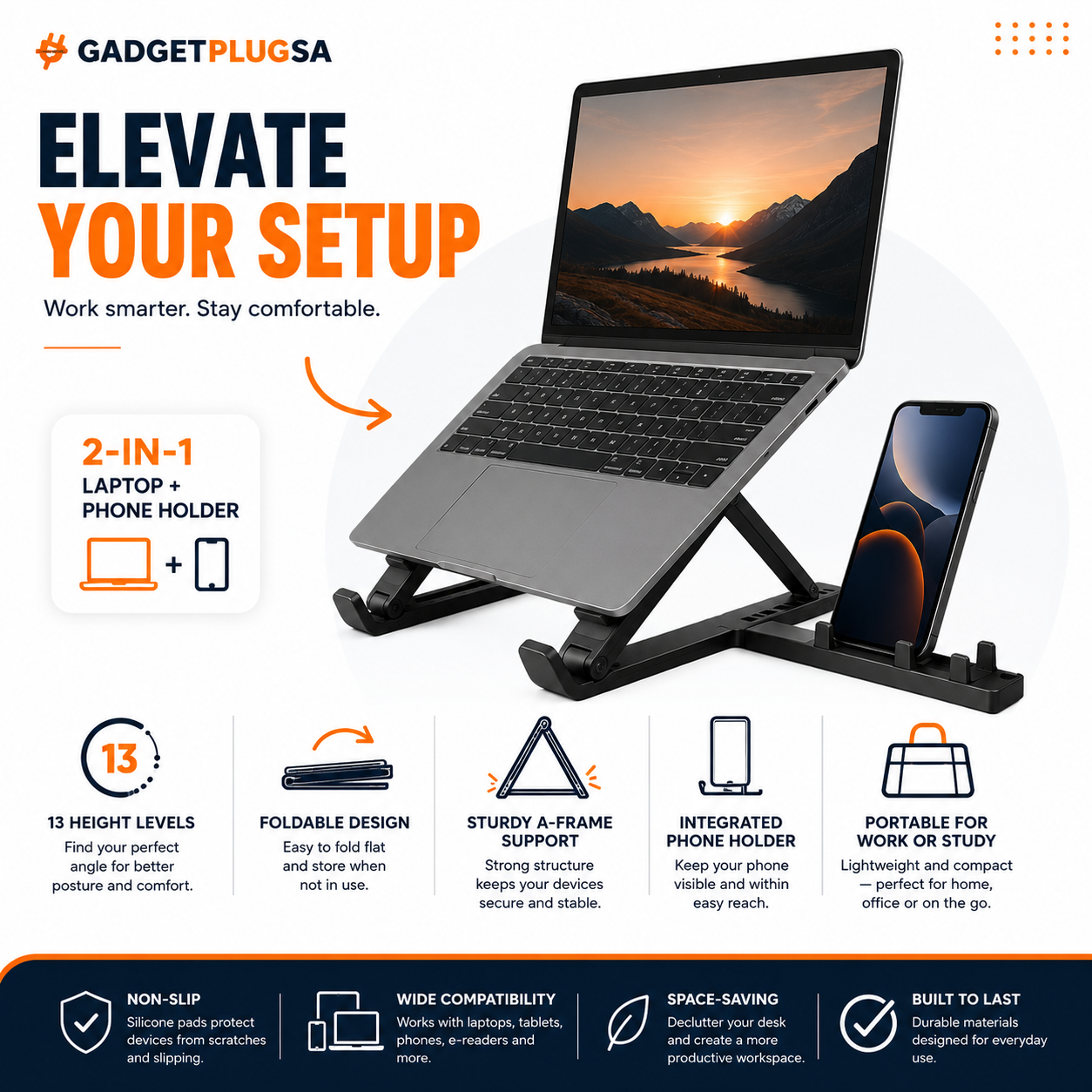 Adjustable Foldable Laptop Stand with Phone Holder - Image 3