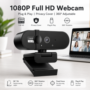 Full HD 1080P Webcam with Privacy Cover