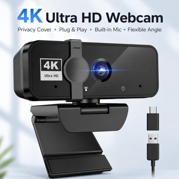 4K Ultra HD Webcam with Privacy Cover